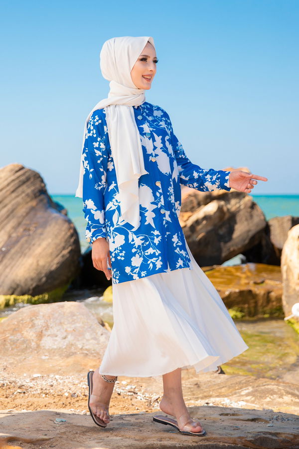 Düz Gömlek Yaka Kadın Mavi 9056 TUNIK - 9056 MAVİ