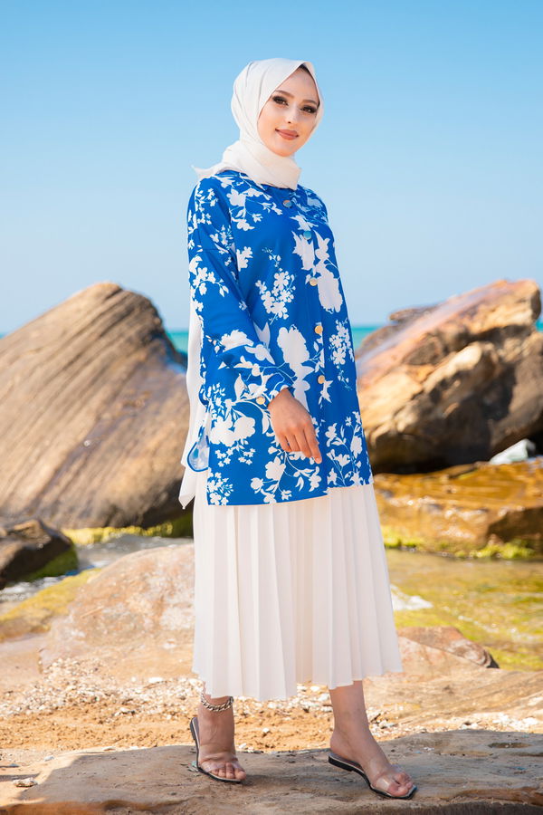Düz Gömlek Yaka Kadın Mavi 9056 TUNIK - 9056 MAVİ