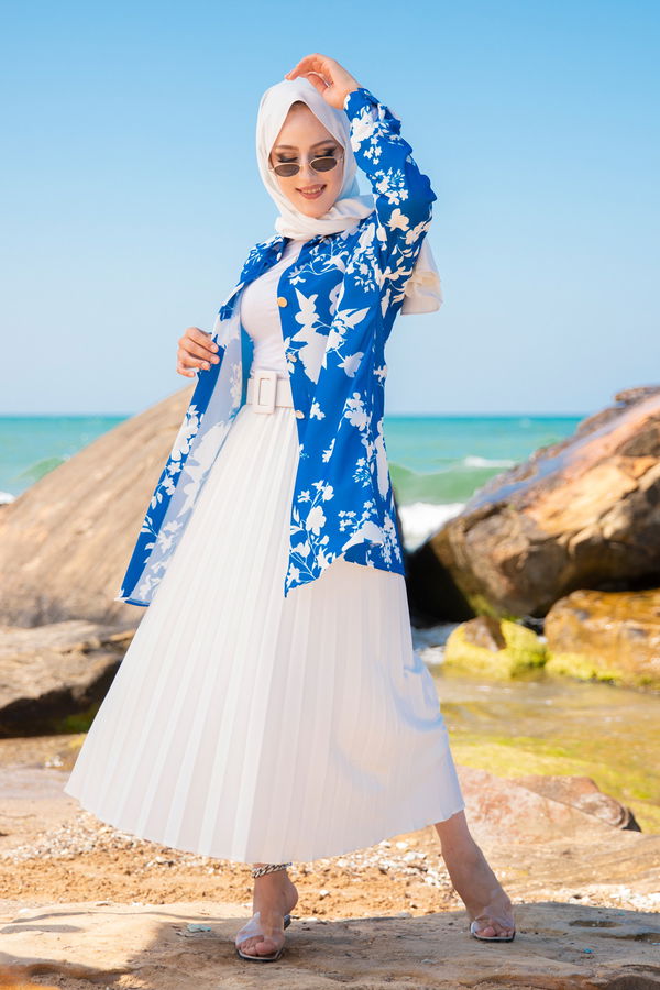 Düz Gömlek Yaka Kadın Mavi 9056 TUNIK - 9056 MAVİ