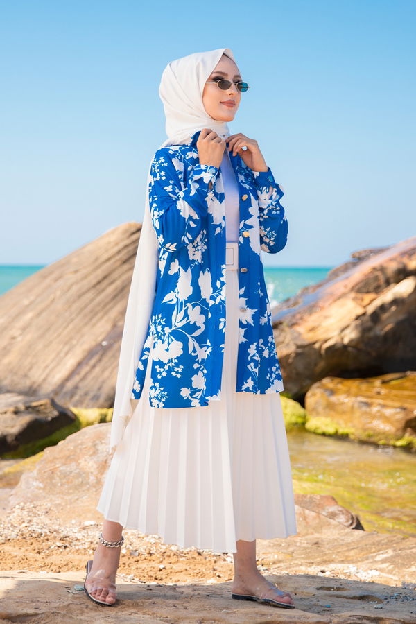 Düz Gömlek Yaka Kadın Mavi 9056 TUNIK - 9056 MAVİ
