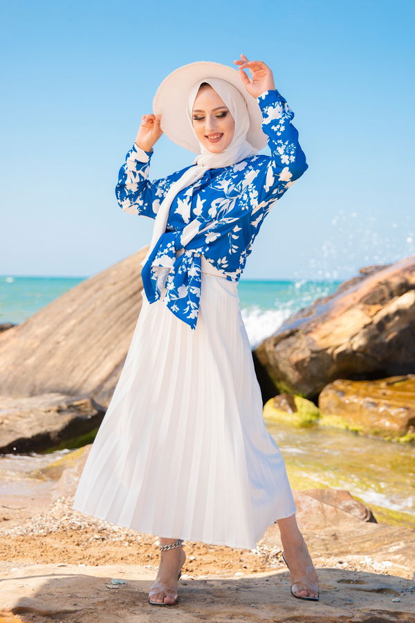Düz Gömlek Yaka Kadın Mavi 9056 TUNIK - 9056 MAVİ