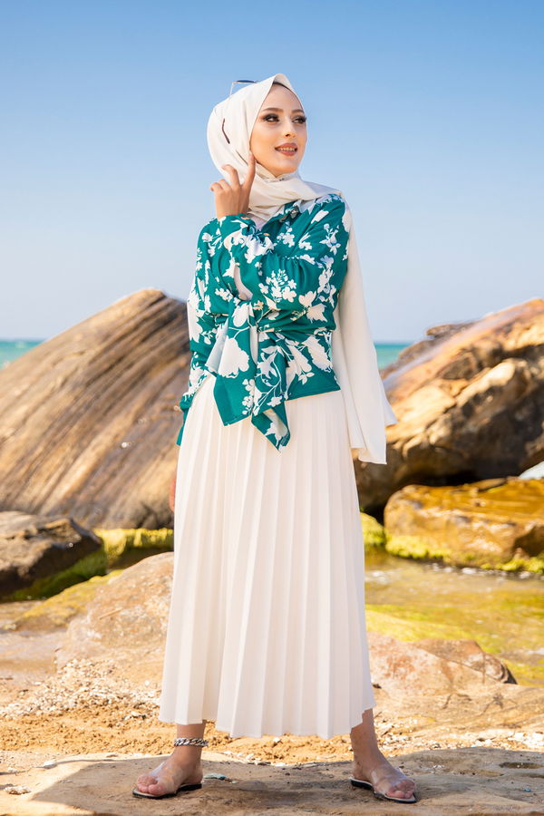 Düz Gömlek Yaka Kadın Yeşil 9056 TUNIK - 9056 YEŞİL