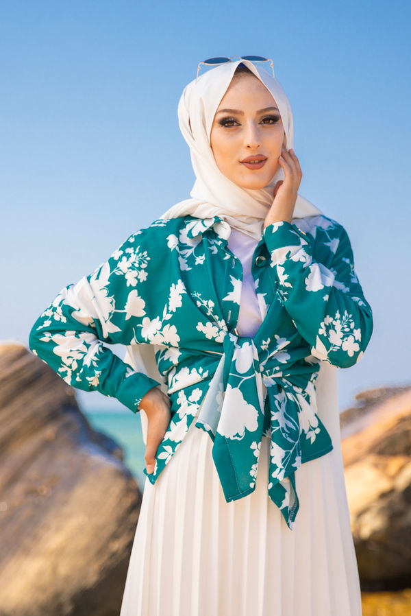 Düz Gömlek Yaka Kadın Yeşil 9056 TUNIK - 9056 YEŞİL