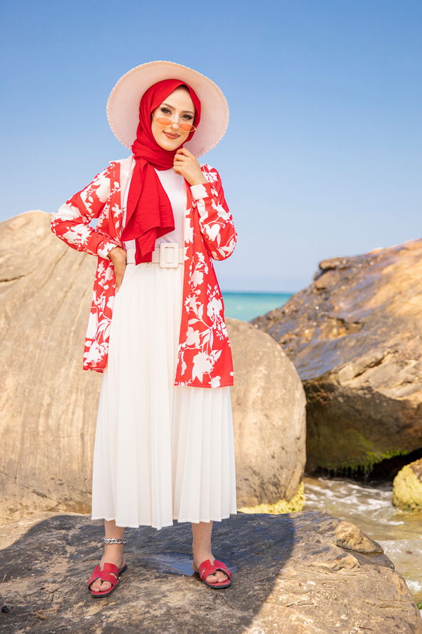 Düz Gömlek Yaka Kadın Kırmızı 9056 TUNIK - 9056 Kırmızı