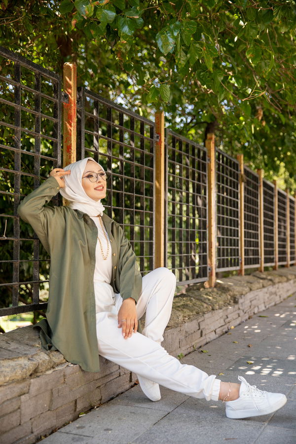 Düz Gömlek Yaka Kadın Haki Tunik - 3123 HAKİ