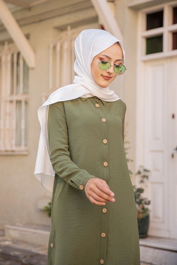 Düz Gömlek Yaka Kadın Haki TUNIK - 3253
