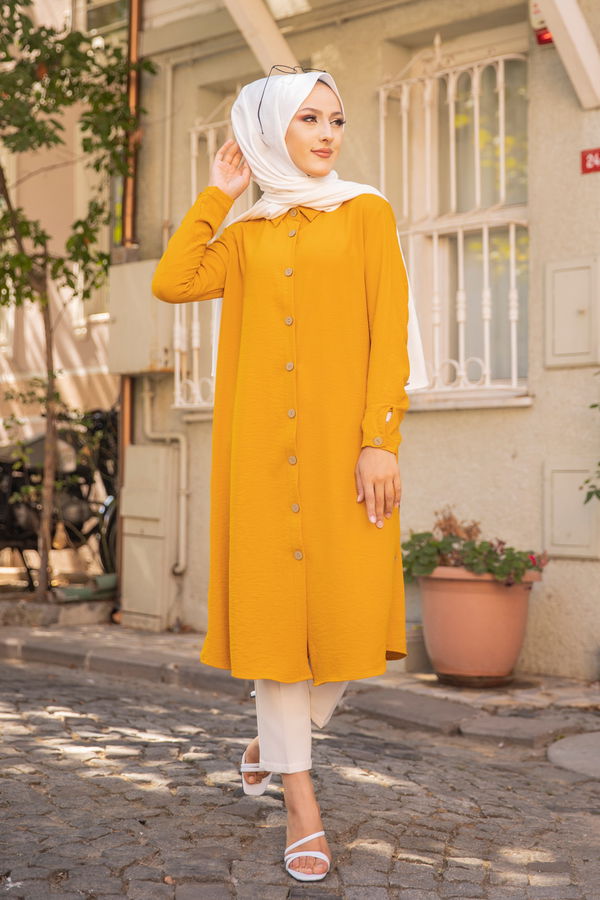 Düz Gömlek Yaka Kadın Sarı TUNIK - 3253 Sarı