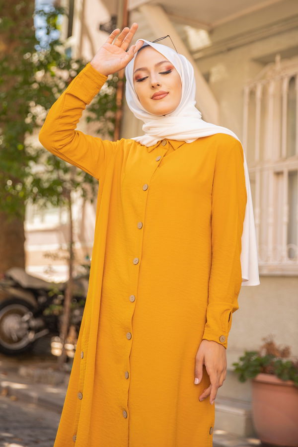 Düz Gömlek Yaka Kadın Sarı TUNIK - 3253 Sarı