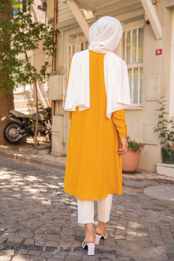 Düz Gömlek Yaka Kadın Sarı TUNIK - 3253 Sarı