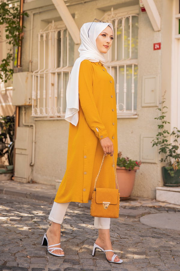 Düz Gömlek Yaka Kadın Sarı TUNIK - 3253 Sarı