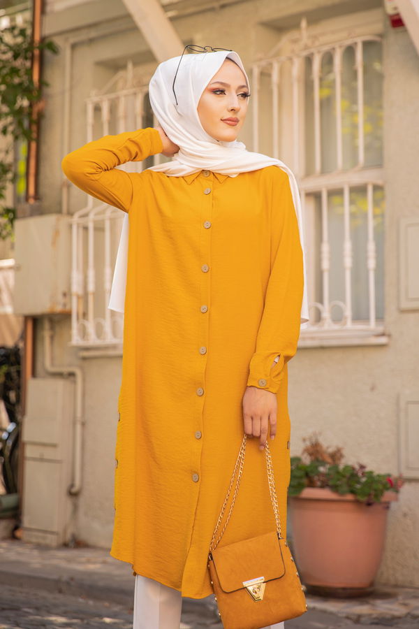 Düz Gömlek Yaka Kadın Sarı TUNIK - 3253 Sarı