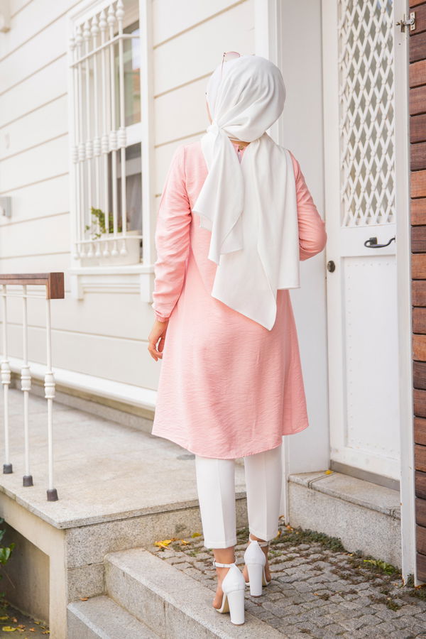 Düz Bisiklet Yaka Kadın Pembe Tunik - 3021