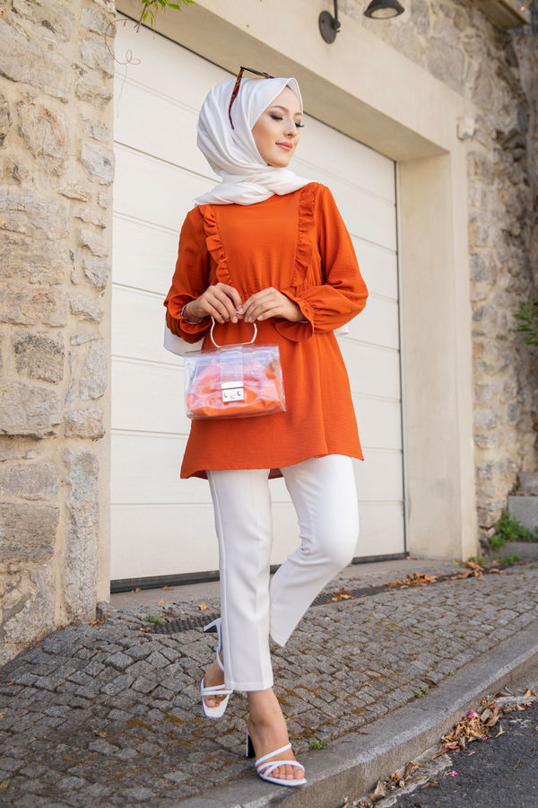 Düz Bisiklet Yaka Kadın Kiremit TUNIK - 3263 KİREMİT