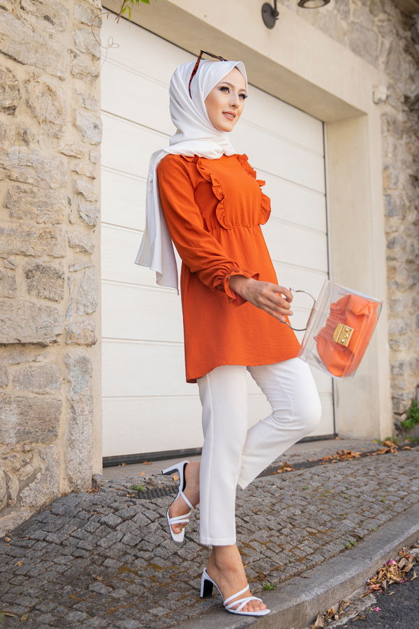 Düz Bisiklet Yaka Kadın Kiremit TUNIK - 3263 KİREMİT