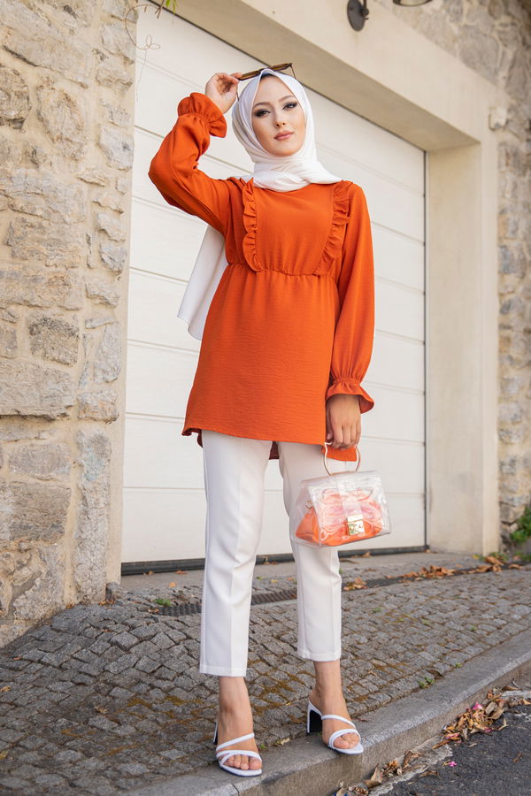 Düz Bisiklet Yaka Kadın Kiremit TUNIK - 3263 KİREMİT