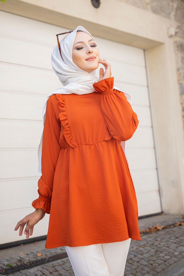 Düz Bisiklet Yaka Kadın Kiremit TUNIK - 3263 KİREMİT