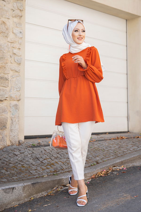 Düz Bisiklet Yaka Kadın Kiremit TUNIK - 3263 KİREMİT
