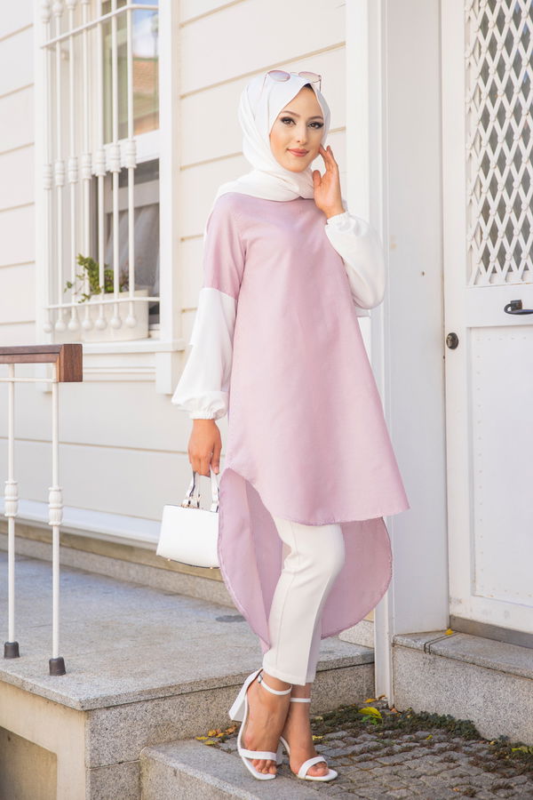 Düz Bisiklet Yaka Kadın Bordo CIZGILI TUNIK - 3241 BORDO