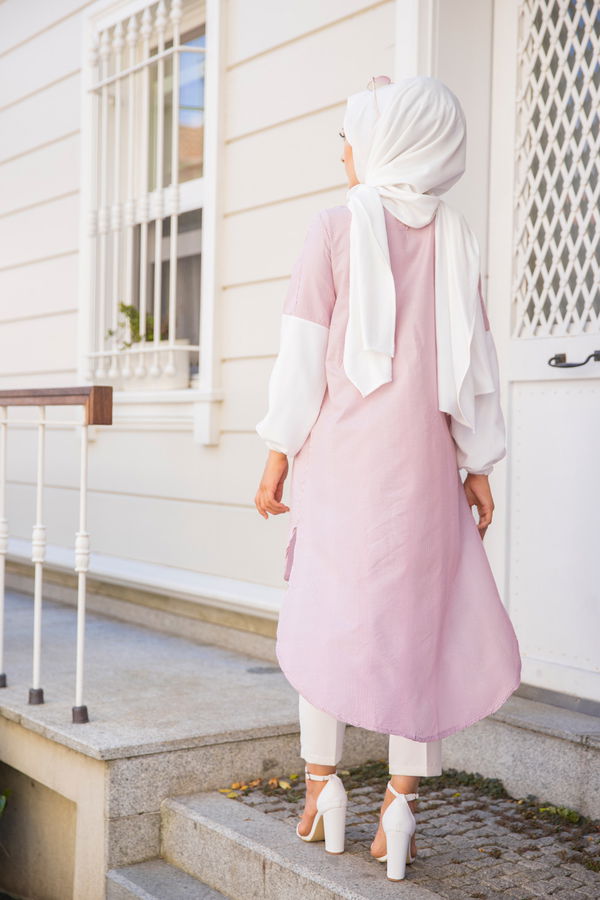 Düz Bisiklet Yaka Kadın Bordo CIZGILI TUNIK - 3241 BORDO
