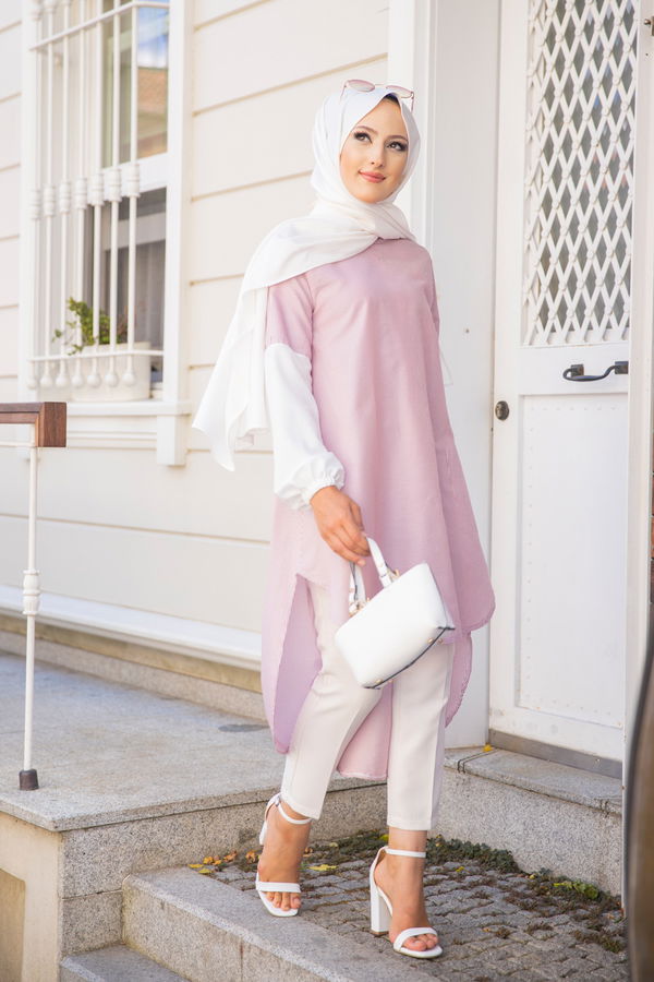 Düz Bisiklet Yaka Kadın Bordo CIZGILI TUNIK - 3241 BORDO