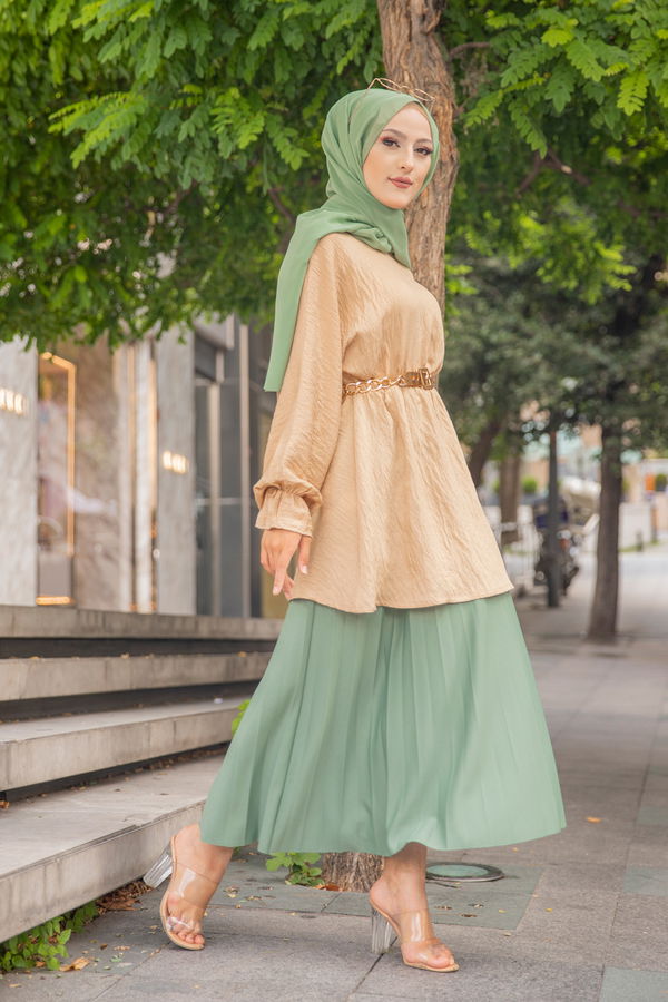 Düz Bisiklet Yaka Kadın Bej 3265 TUNIK - 3265 BEJ