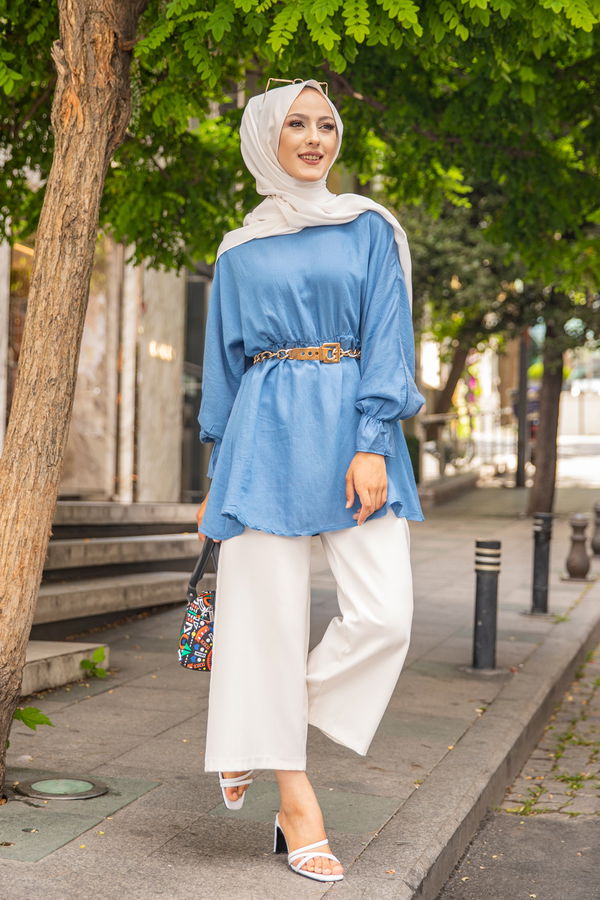 Düz Bisiklet Yaka Kadın Mavi 3265 TUNIK - 3265 MAVİ