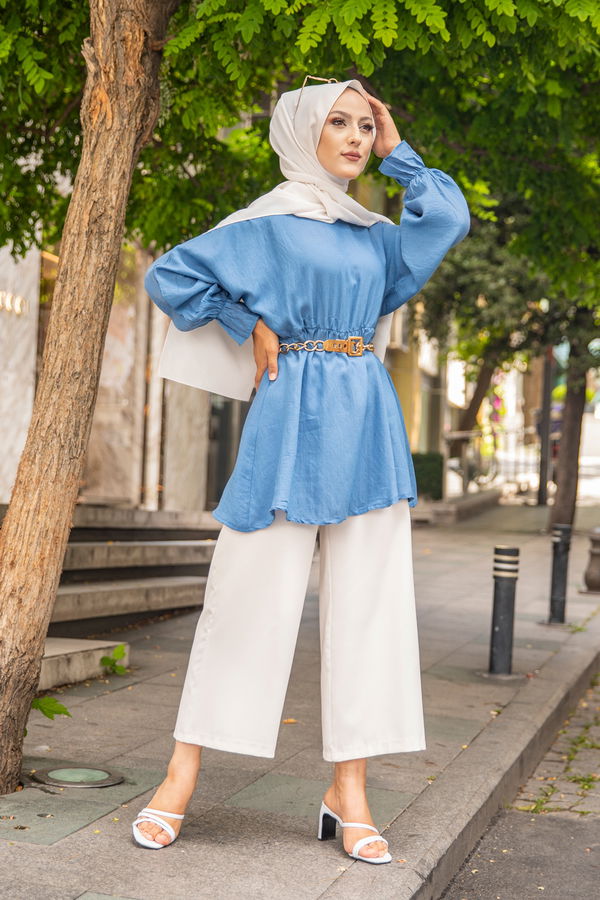 Düz Bisiklet Yaka Kadın Mavi 3265 TUNIK - 3265 MAVİ