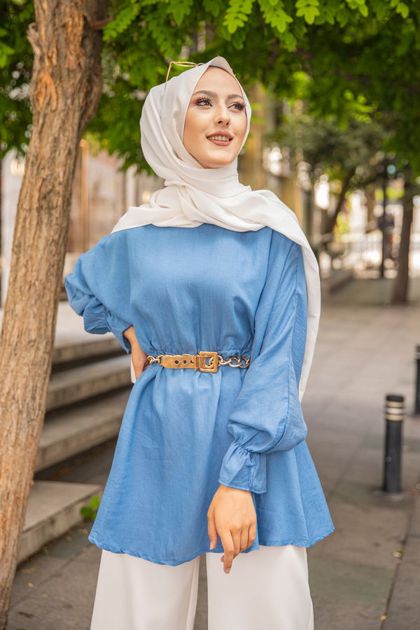 Düz Bisiklet Yaka Kadın Mavi 3265 TUNIK - 3265 MAVİ