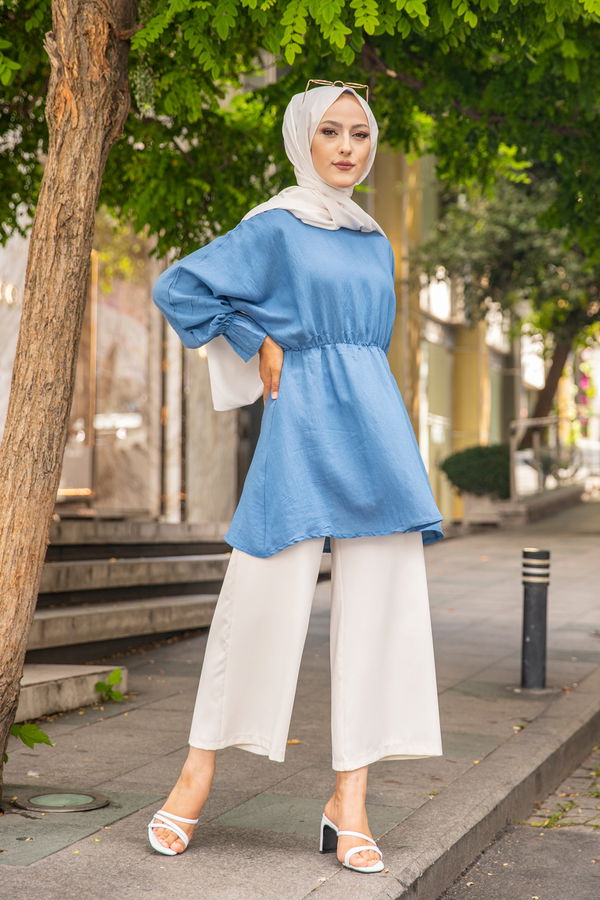 Düz Bisiklet Yaka Kadın Mavi 3265 TUNIK - 3265 MAVİ