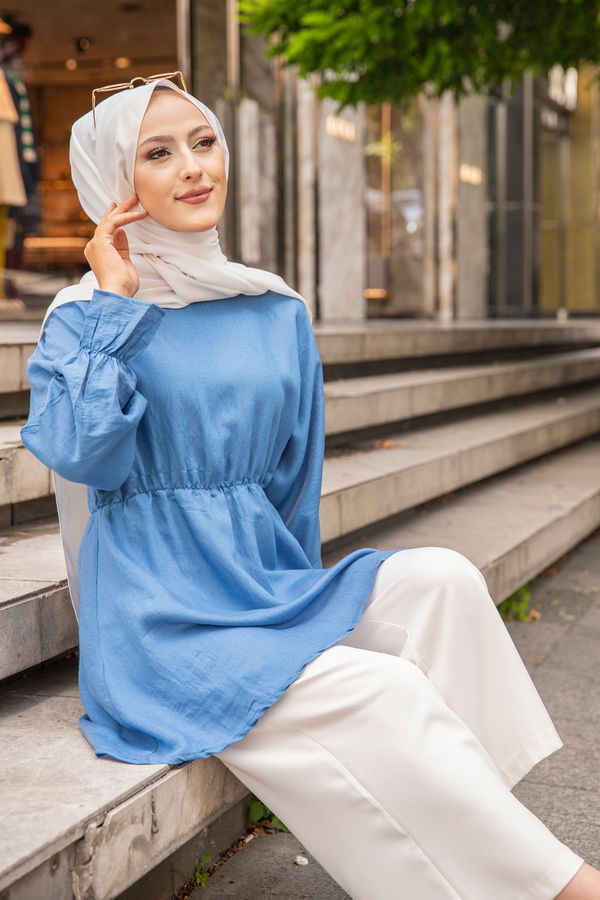 Düz Bisiklet Yaka Kadın Mavi 3265 TUNIK - 3265 MAVİ