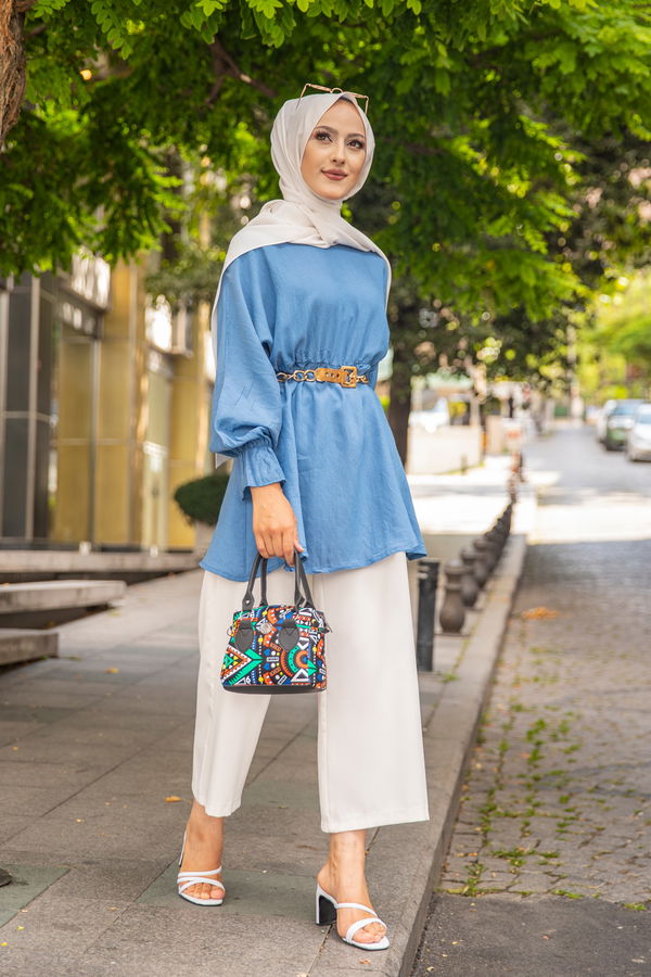 Düz Bisiklet Yaka Kadın Mavi 3265 TUNIK - 3265 MAVİ