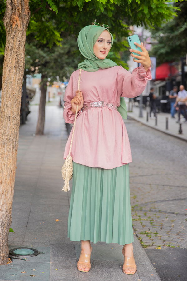 Düz Bisiklet Yaka Kadın Pembe 3265 TUNIK - 3265