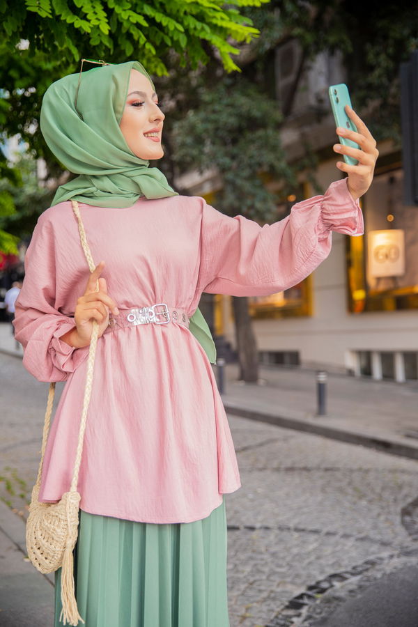 Düz Bisiklet Yaka Kadın Pembe 3265 TUNIK - 3265