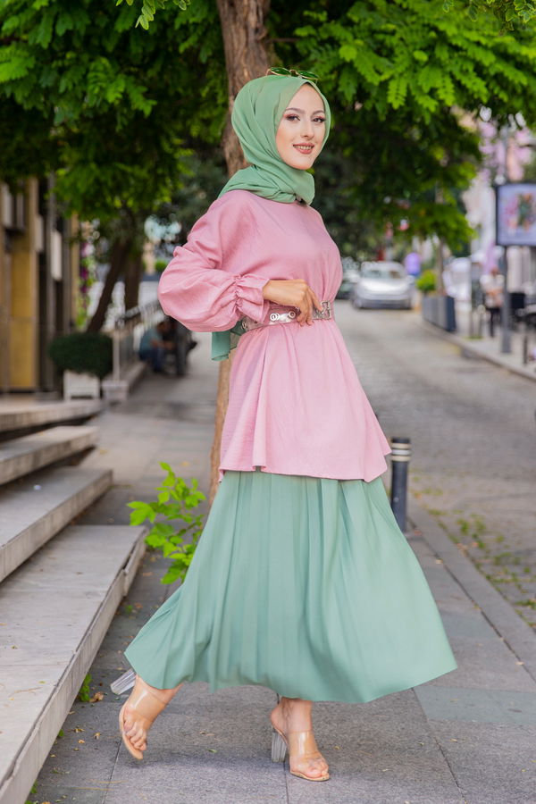 Düz Bisiklet Yaka Kadın Pembe 3265 TUNIK - 3265
