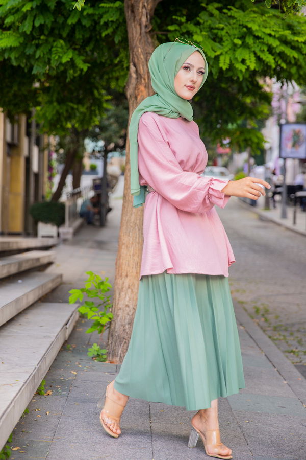 Düz Bisiklet Yaka Kadın Pembe 3265 TUNIK - 3265