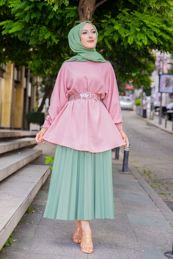Düz Bisiklet Yaka Kadın Pembe 3265 TUNIK - 3265
