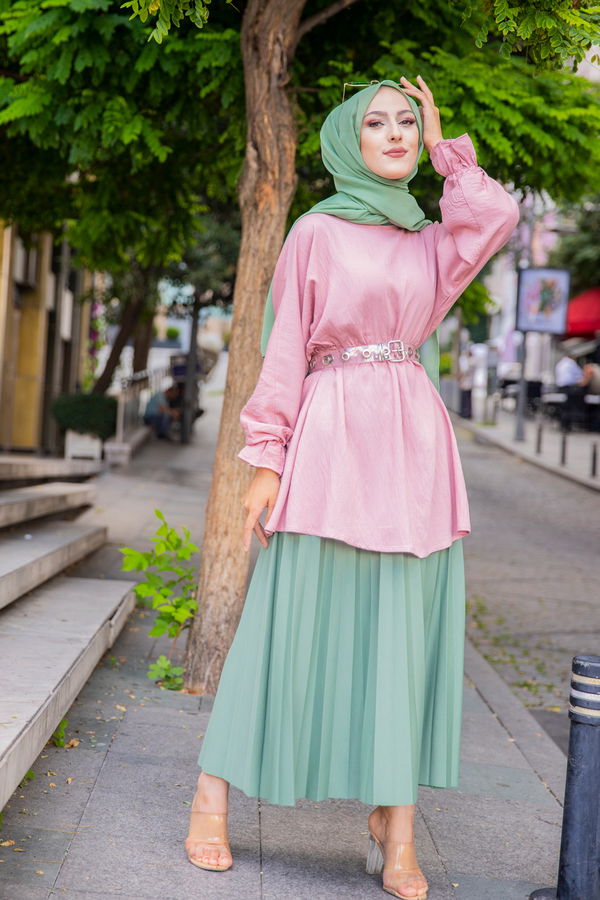 Düz Bisiklet Yaka Kadın Pembe 3265 TUNIK - 3265