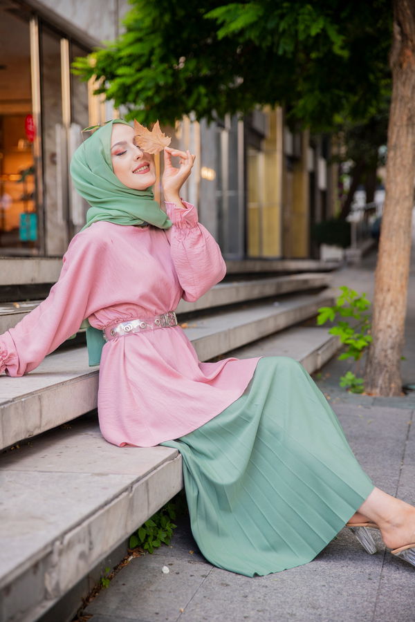 Düz Bisiklet Yaka Kadın Pembe 3265 TUNIK - 3265