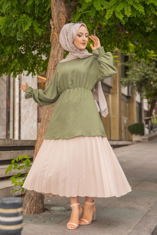 Düz Bisiklet Yaka Kadın Haki 3265 TUNIK - 3265 HAKİ