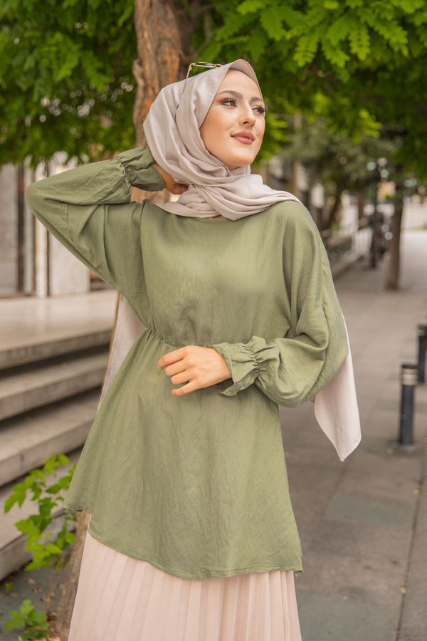 Düz Bisiklet Yaka Kadın Haki 3265 TUNIK - 3265 HAKİ