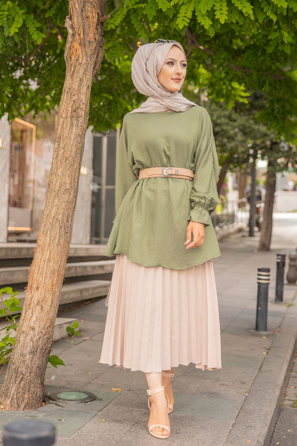 Düz Bisiklet Yaka Kadın Haki 3265 TUNIK - 3265 HAKİ