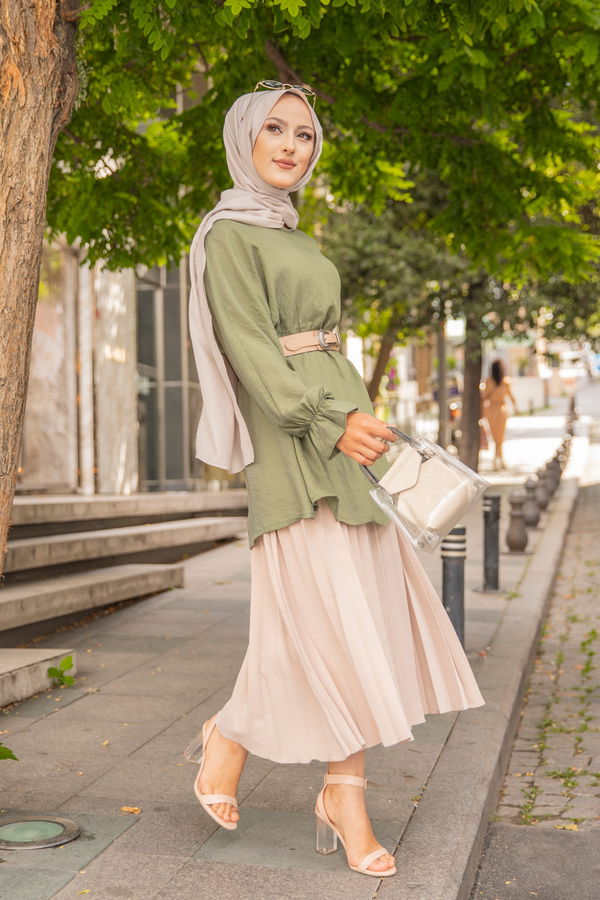 Düz Bisiklet Yaka Kadın Haki 3265 TUNIK - 3265 HAKİ