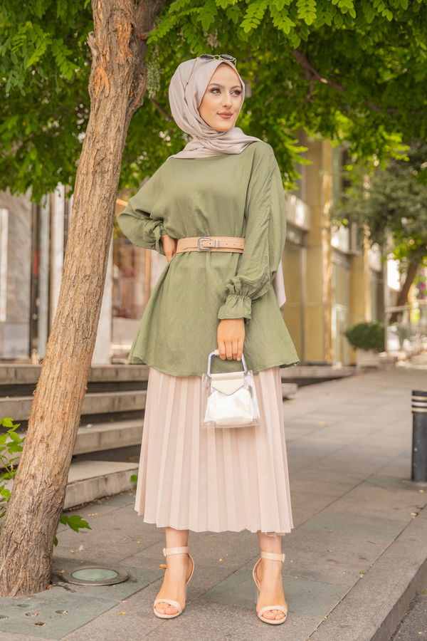 Düz Bisiklet Yaka Kadın Haki 3265 TUNIK - 3265 HAKİ