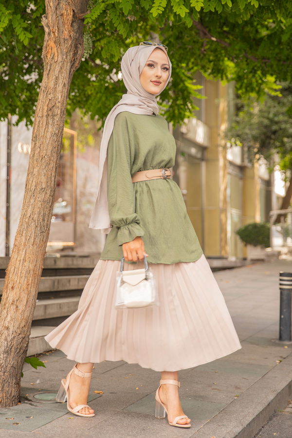 Düz Bisiklet Yaka Kadın Haki 3265 TUNIK - 3265 HAKİ