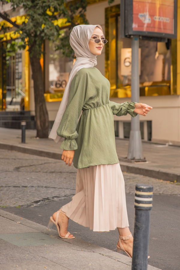 Düz Bisiklet Yaka Kadın Haki 3265 TUNIK - 3265 HAKİ