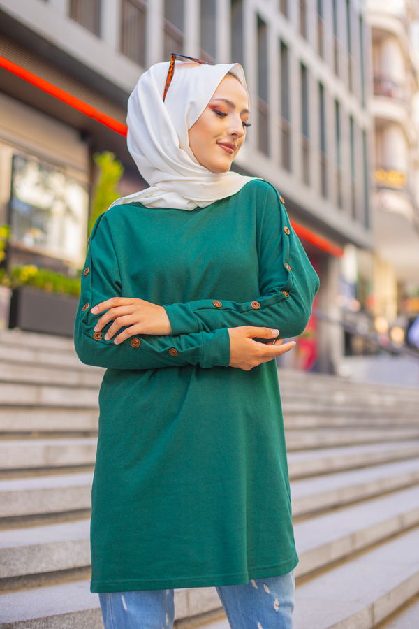 Düz Bisiklet Yaka Kadın Yeşil YARASA KOL TUNIK - 2811 YEŞİL