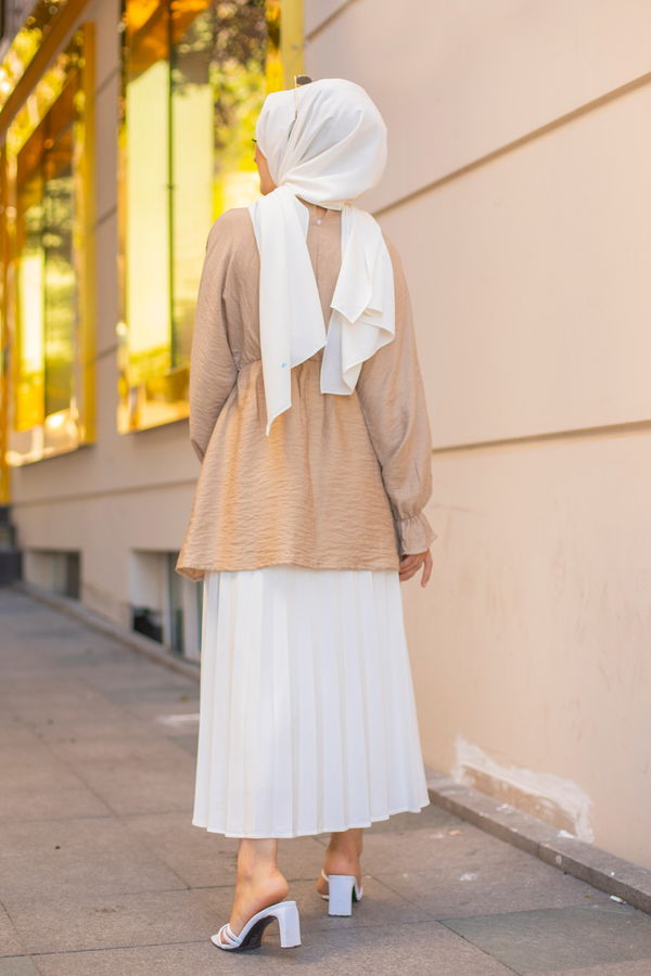 Düz Bisiklet Yaka Kadın Bej 3265 TUNIK - 3265 BEJ