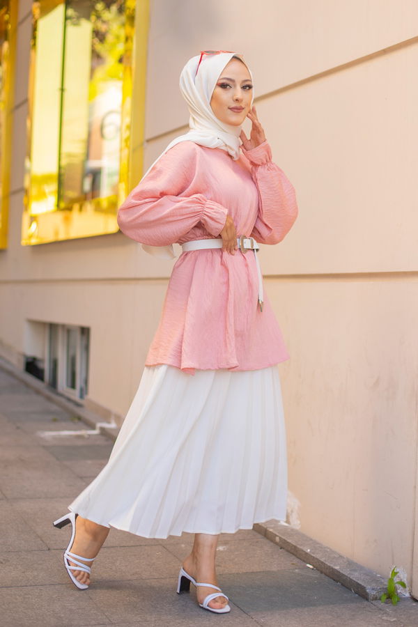 Düz Bisiklet Yaka Kadın Pembe 3265 TUNIK - 3265 PEMBE
