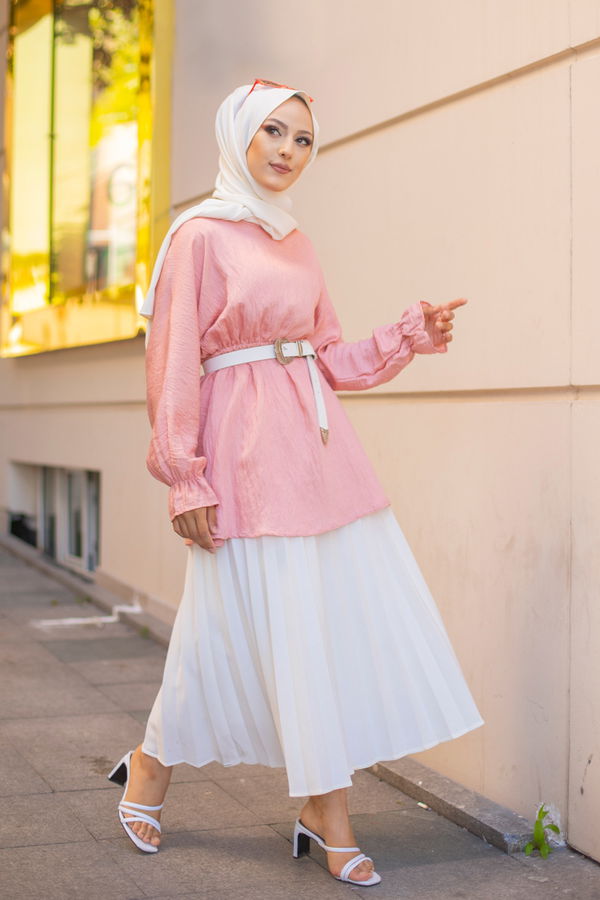 Düz Bisiklet Yaka Kadın Pembe 3265 TUNIK - 3265 PEMBE