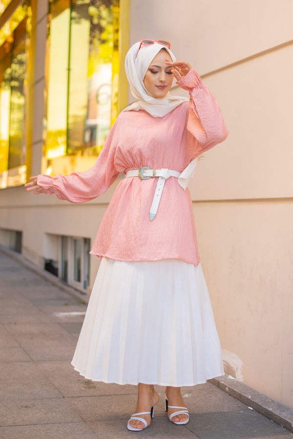 Düz Bisiklet Yaka Kadın Pembe 3265 TUNIK - 3265 PEMBE
